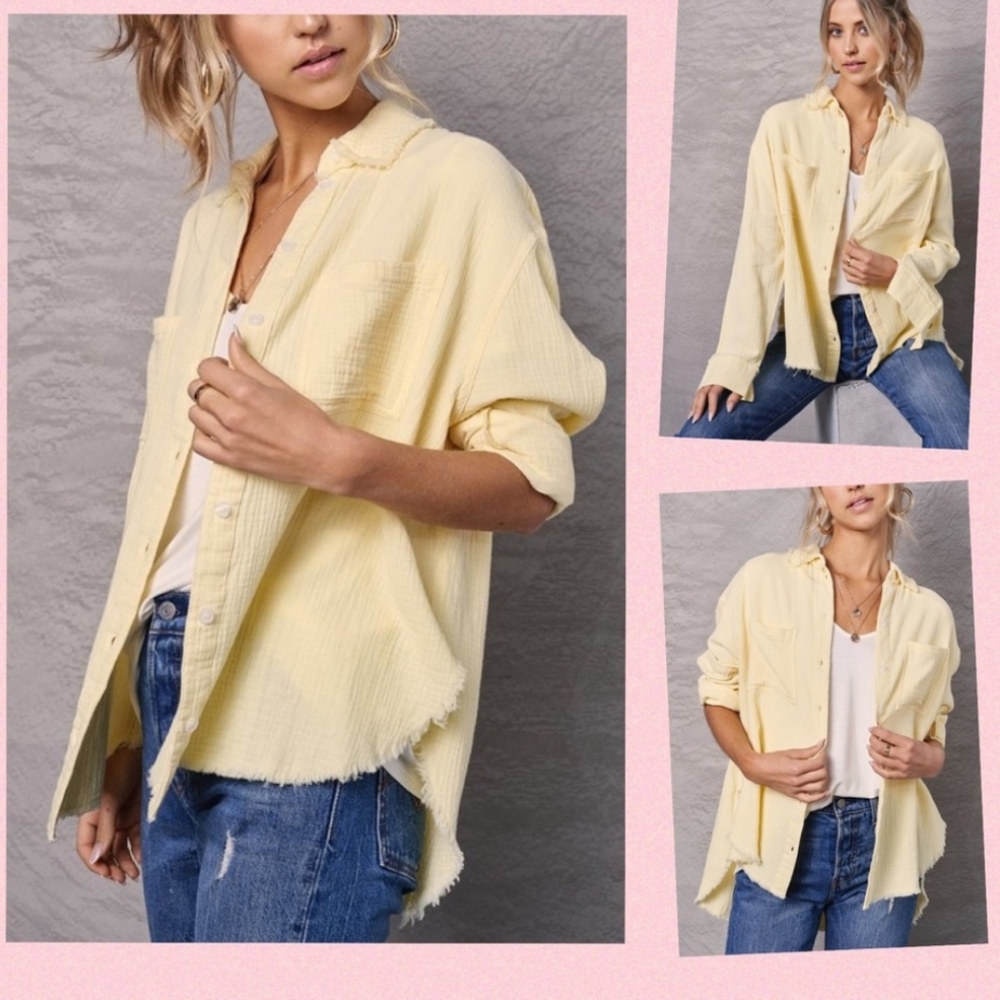 Lemon Crinkle Gauze Blouse - Picture 1 of 5